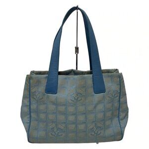 CHANEL New Travel Line Tote PM Light Blue Nylon Jacquard Leather Tote Bag